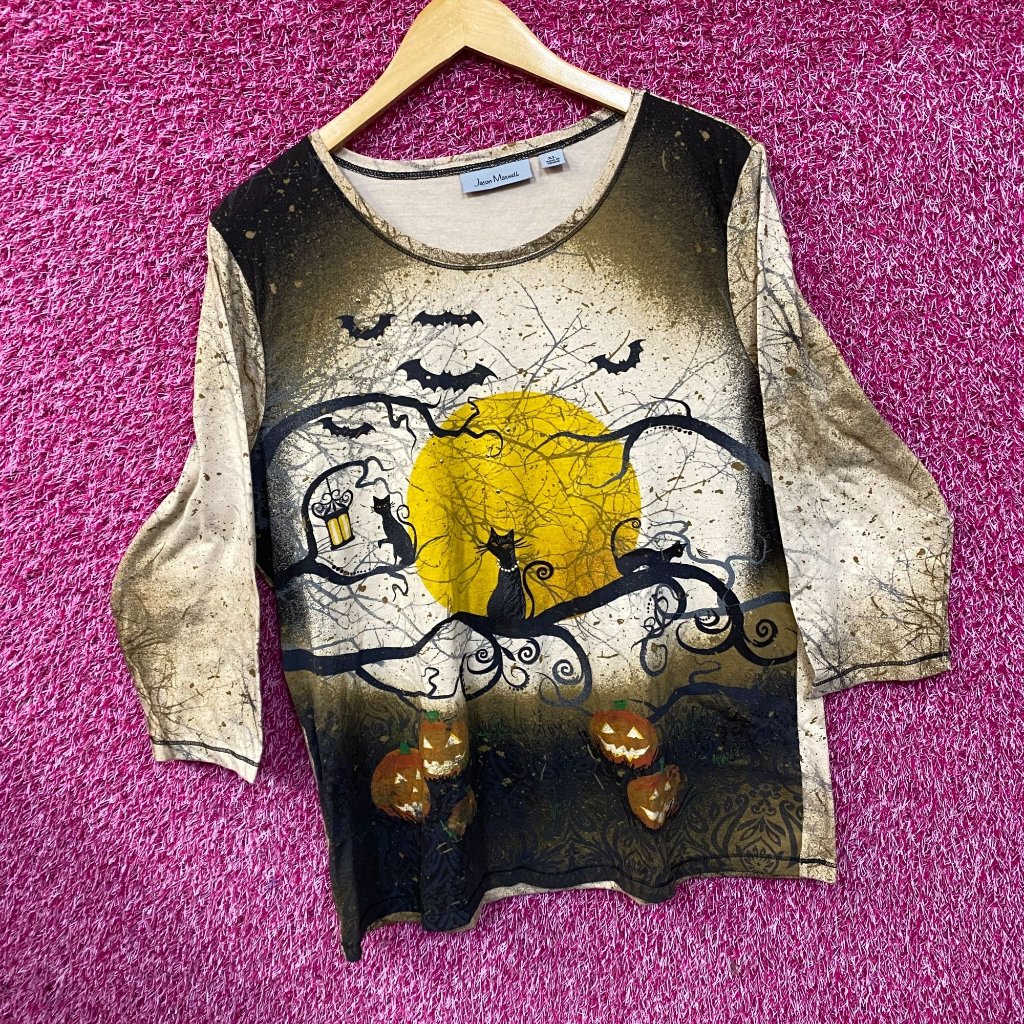 Halloween Top Full Moon Witchy Quarter Sleeve T-Shirt Xl